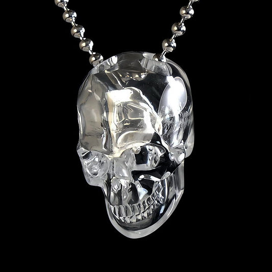 Quartz Rock Crystal Hollow Skull Pendant