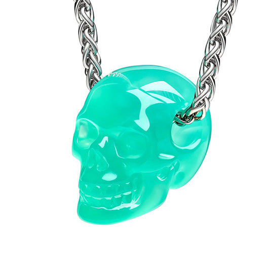 Minimalist Skull Pendant - 0.6" Chrysoprase Gem Skull Pendant or Necklace, Hand Carved, for Women & Men