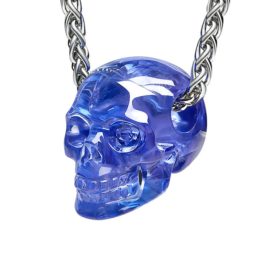 Minimalist Skull Pendant - 0.6" Tanzanite Gem Skull Pendant or Necklace, Hand Carved, for Women & Men