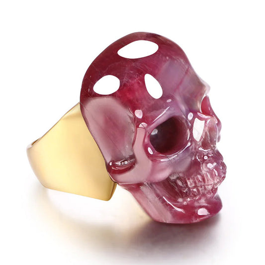 Gem Skull Ring of Ruby Carved Skull in 18k Gold