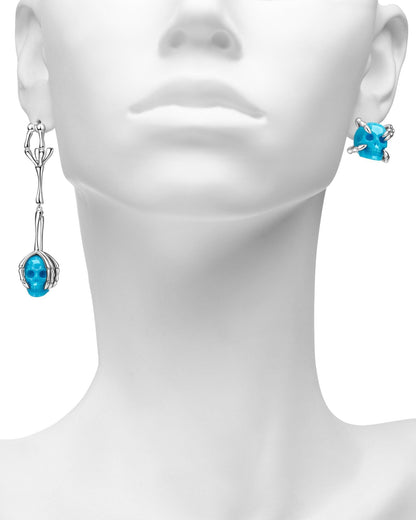 Gem Skull Earrings Of American Turquoise Carved 925 Sterling Silver