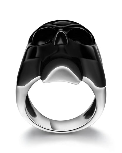 Skullis Signature Black Obsidisn Gem Skull Ring Hand Carved Sterling Silver For Women & Men Rings
