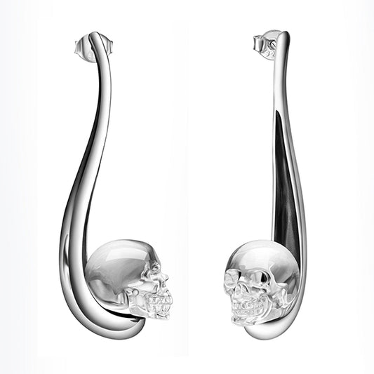Gem Skull Earrings of Quartz Rock Crystal Carved Skull in 925 Sterling Silver