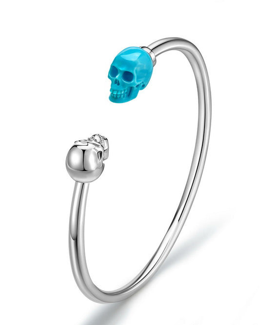 Gem Skull Bracelet of American Turquoise Carved Skull, 925 Sterling Silver