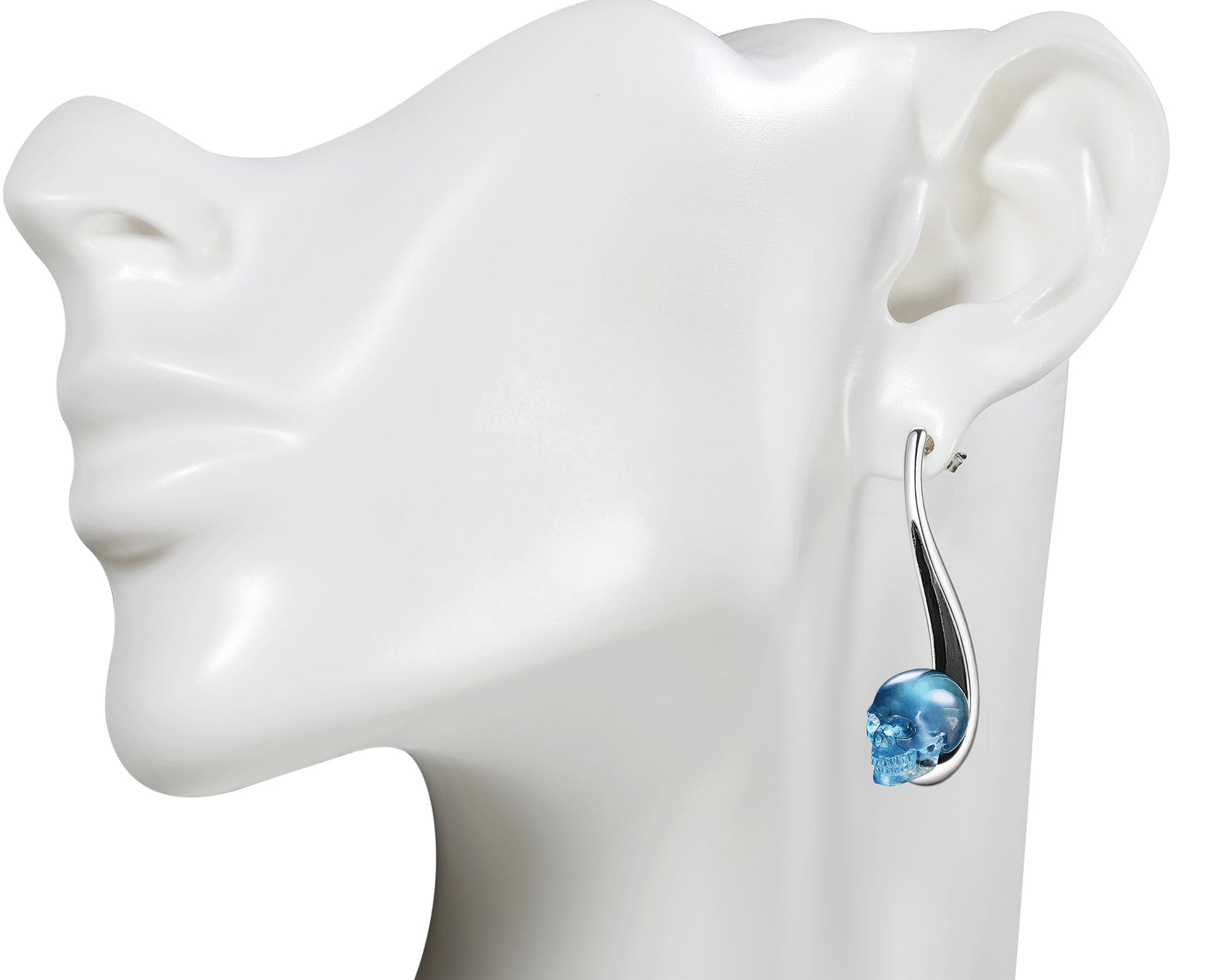 Gem Skull Earrings Of Aquamarine Carved Skull In 925 Sterling Silver Skull Earrings
