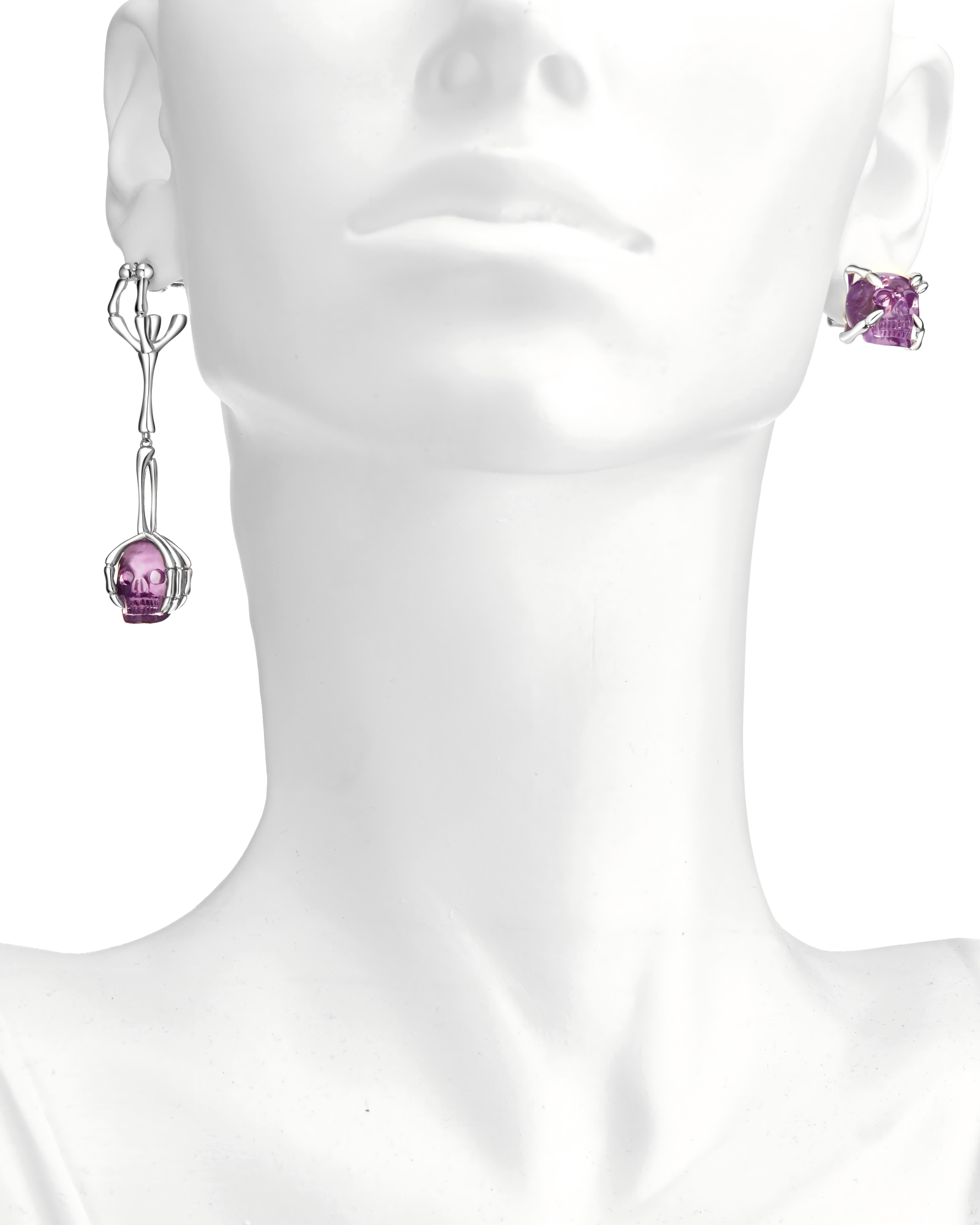 Gem Skull Earrings Of Amethyst Carved Skull In 925 Sterling Silver