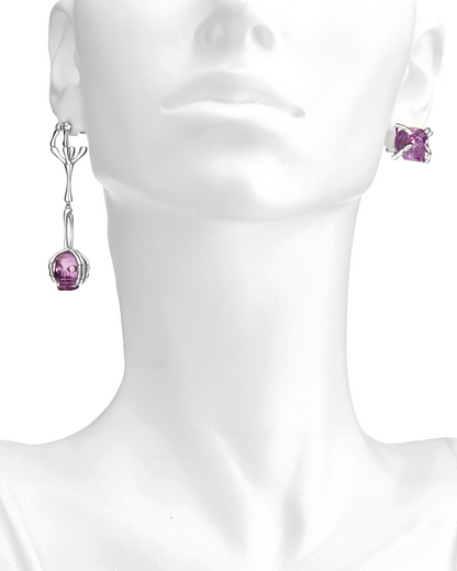 Gem Skull Earrings Of Amethyst Carved Skull In 925 Sterling Silver