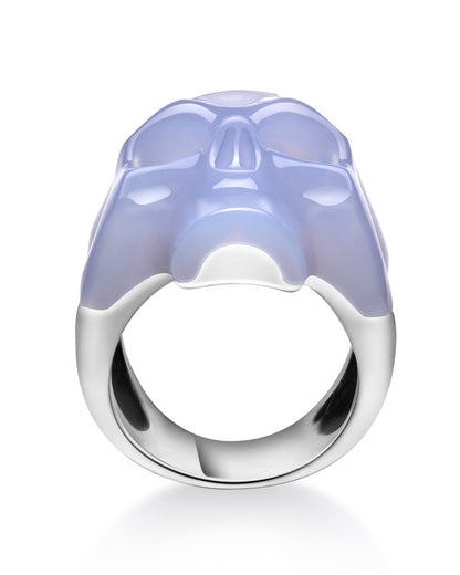 Skullis Signature Blue Chalcedony Gem Skull Ring Hand Carved Sterling Silver For Women & Men Rings