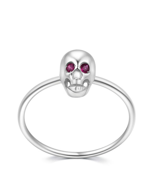 925 Sterling Silver Skull Ring with Ruby Eyes