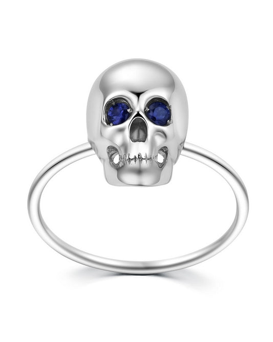 925 Sterling Silver Skull Ring with Sapphire Eyes