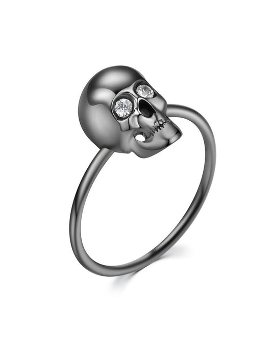 Black-plated 925 Sterling Silver Skull Ring with Zircon Eyes