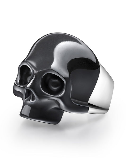 Skullis Signature Hematite Gem Skull Ring, Hand Carved, Sterling Silver, for Women & Men