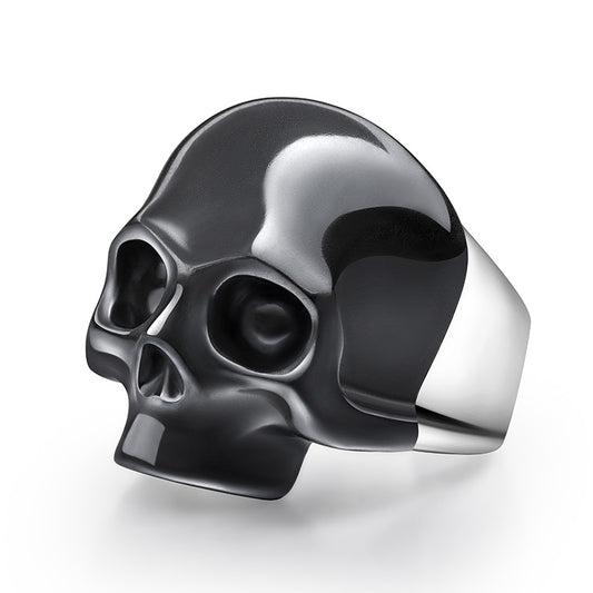 Skullis Signature Hematite Gem Skull Ring, Hand Carved, Sterling Silver, for Women & Men