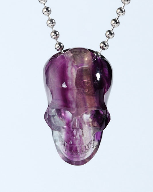 Hollow Essence - Gem Skull Pendant Necklace of Fluorite Carved Hollow Skull