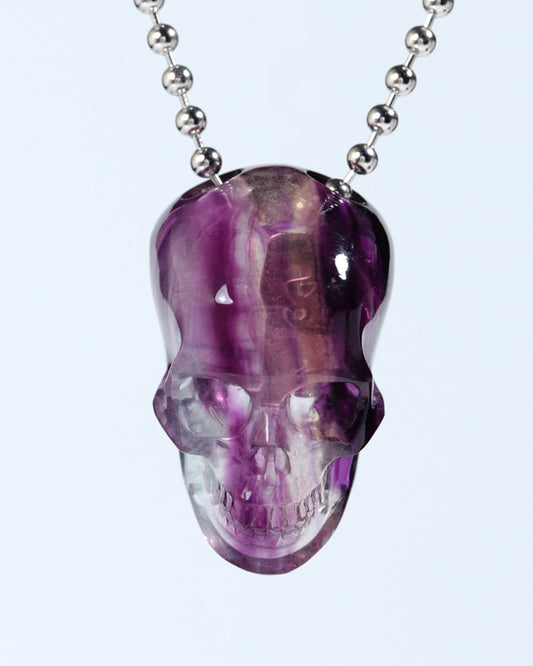 Hollow Essence - Gem Skull Pendant Necklace of Fluorite Carved Hollow Skull