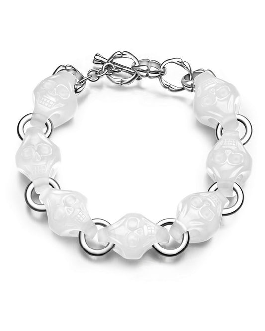 Carpe Diem - Gem Skull Bracelet of Agate Carved Skull in 925 Sterling Silver