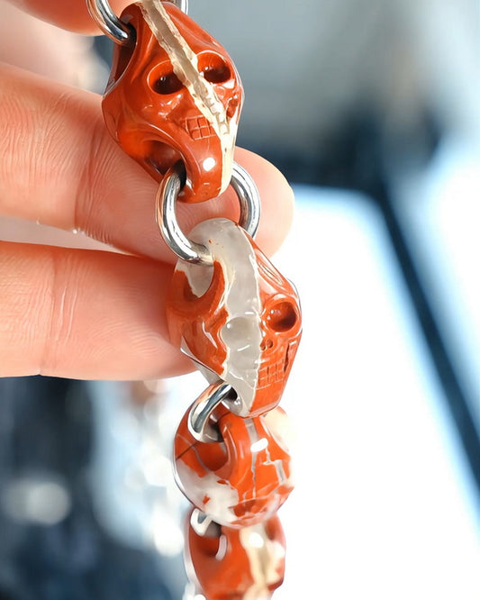 Carpe Diem - Gem Skull Bracelet of Red Jasper Carved Skull in 925 Sterling Silver