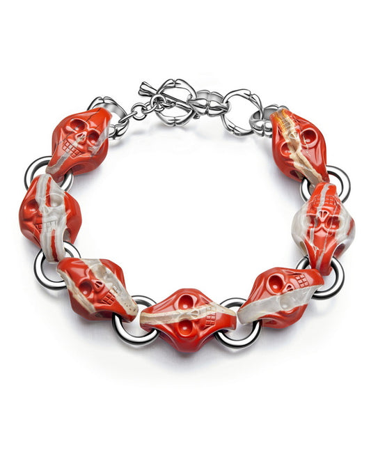 Carpe Diem - Gem Skull Bracelet of Red Jasper Carved Skull in 925 Sterling Silver