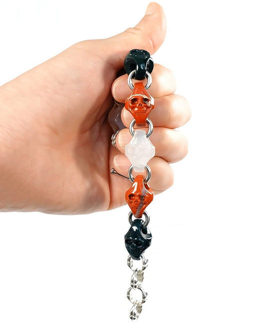 Carpe Diem - Gem Skull Bracelet of Red Jasper & Bloodstone & Agate Carved Skull in 925 Sterling Silver