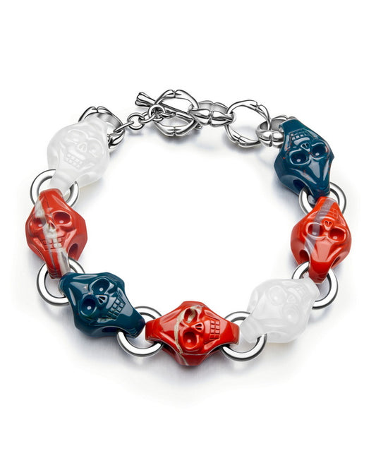 Carpe Diem - Gem Skull Bracelet of Red Jasper & Bloodstone & Agate Carved Skull in 925 Sterling Silver
