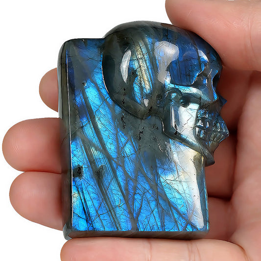 The One Within - 2.6" Labradorite Hand Carved Crystal Skull Pocket Stone, Crystal Healing