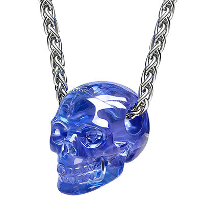 Minimalist Skull Pendant - 0.6" Tanzanite Gem Skull Pendant or Necklace, Hand Carved, for Women & Men