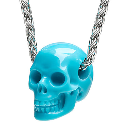 Minimalist Skull Pendant - 0.6" Turquoise Gem Skull Pendant or Necklace, Hand Carved, for Women & Men