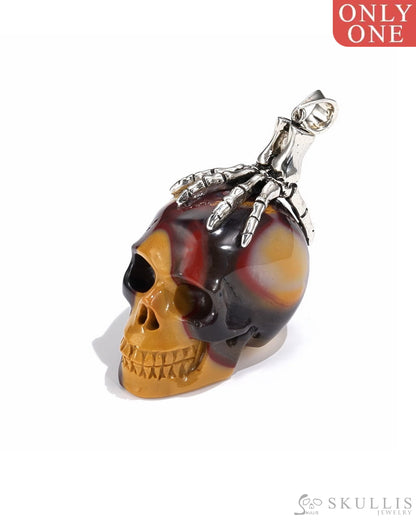 Gem Skull Pendant Necklace Of Mookaite Jasper Crystal Carved Skull With Detachable Silver