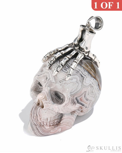 Gem Skull Pendant Necklace Of Red Crazy Lace Agate Crystal Carved Skull With Detachable