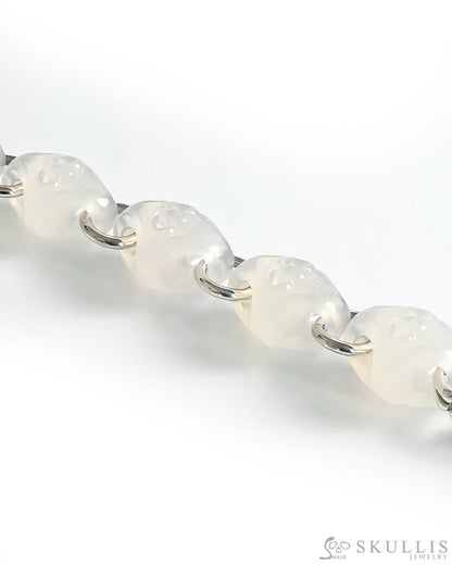 Gem Skull Bracelet of Agate Carved Skull in 925 Sterling Silver Skull Bracelets