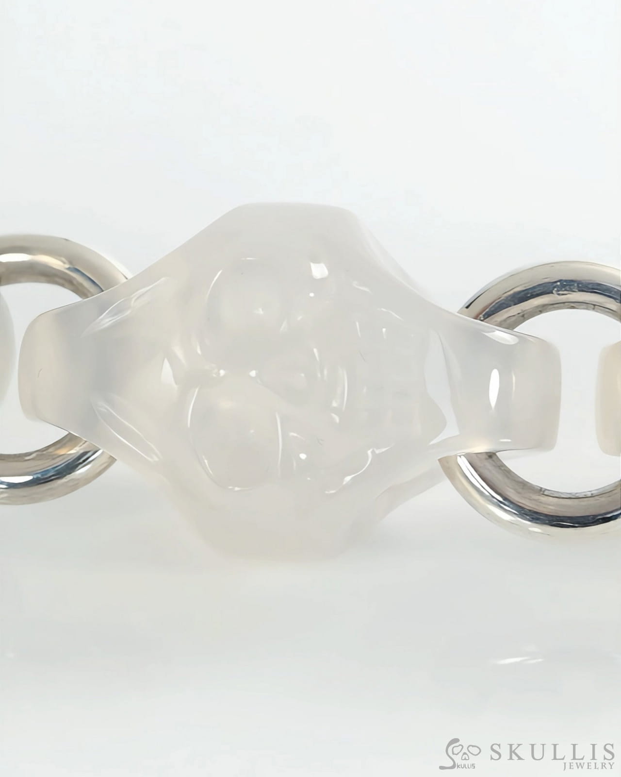 Gem Skull Bracelet of Agate Carved Skull in 925 Sterling Silver Skull Bracelets