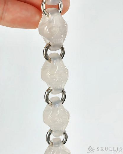 Gem Skull Bracelet of Agate Carved Skull in 925 Sterling Silver Skull Bracelets