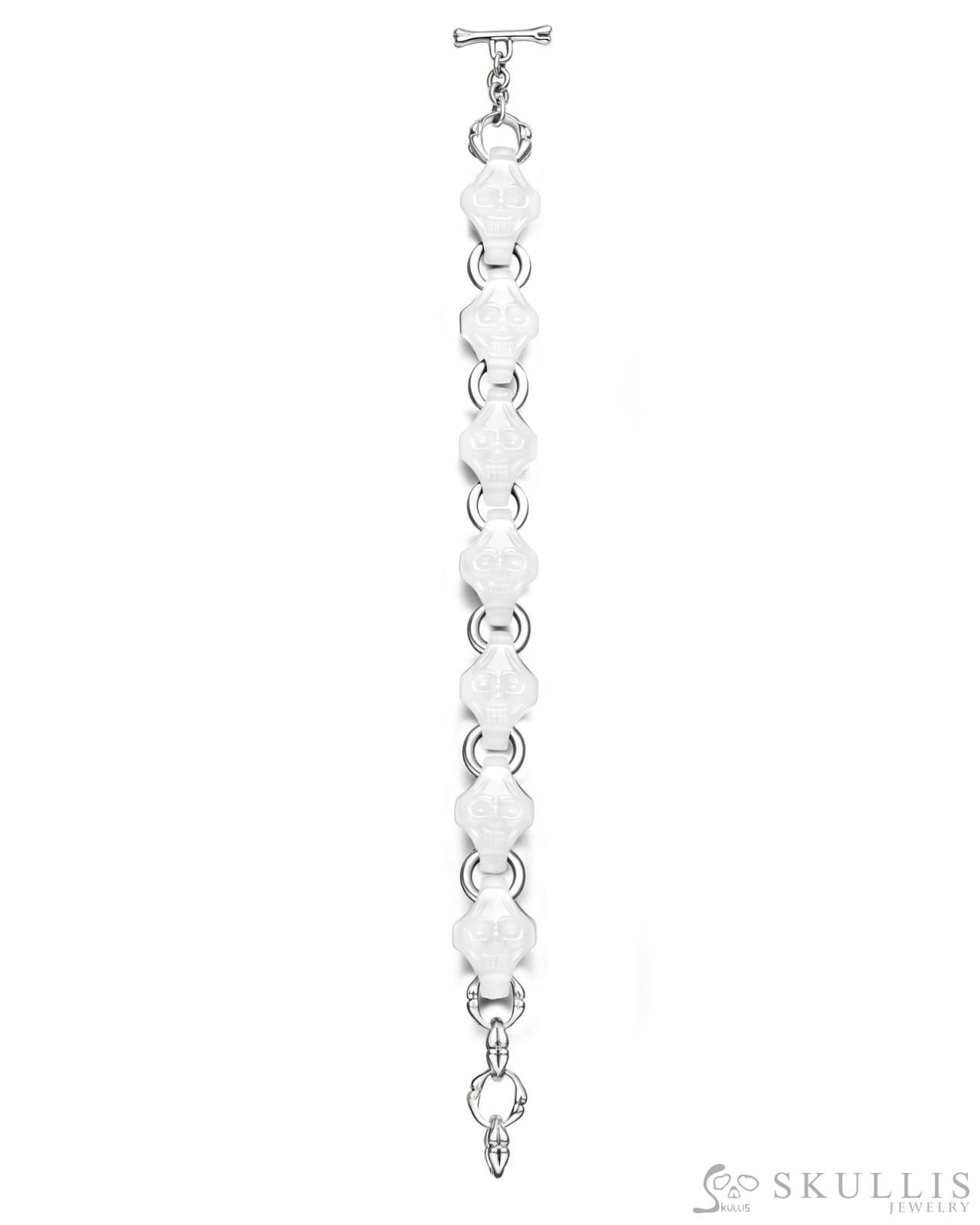 Carpe Diem - Gem Skull Bracelet of Agate Carved Skull in 925 Sterling Silver - Skull Bracelets