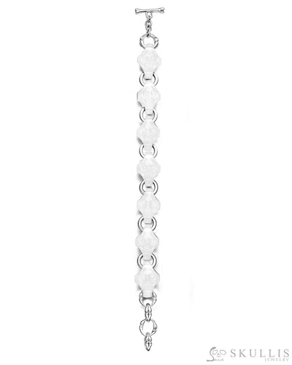 Carpe Diem - Gem Skull Bracelet of Agate Carved Skull in 925 Sterling Silver - Skull Bracelets