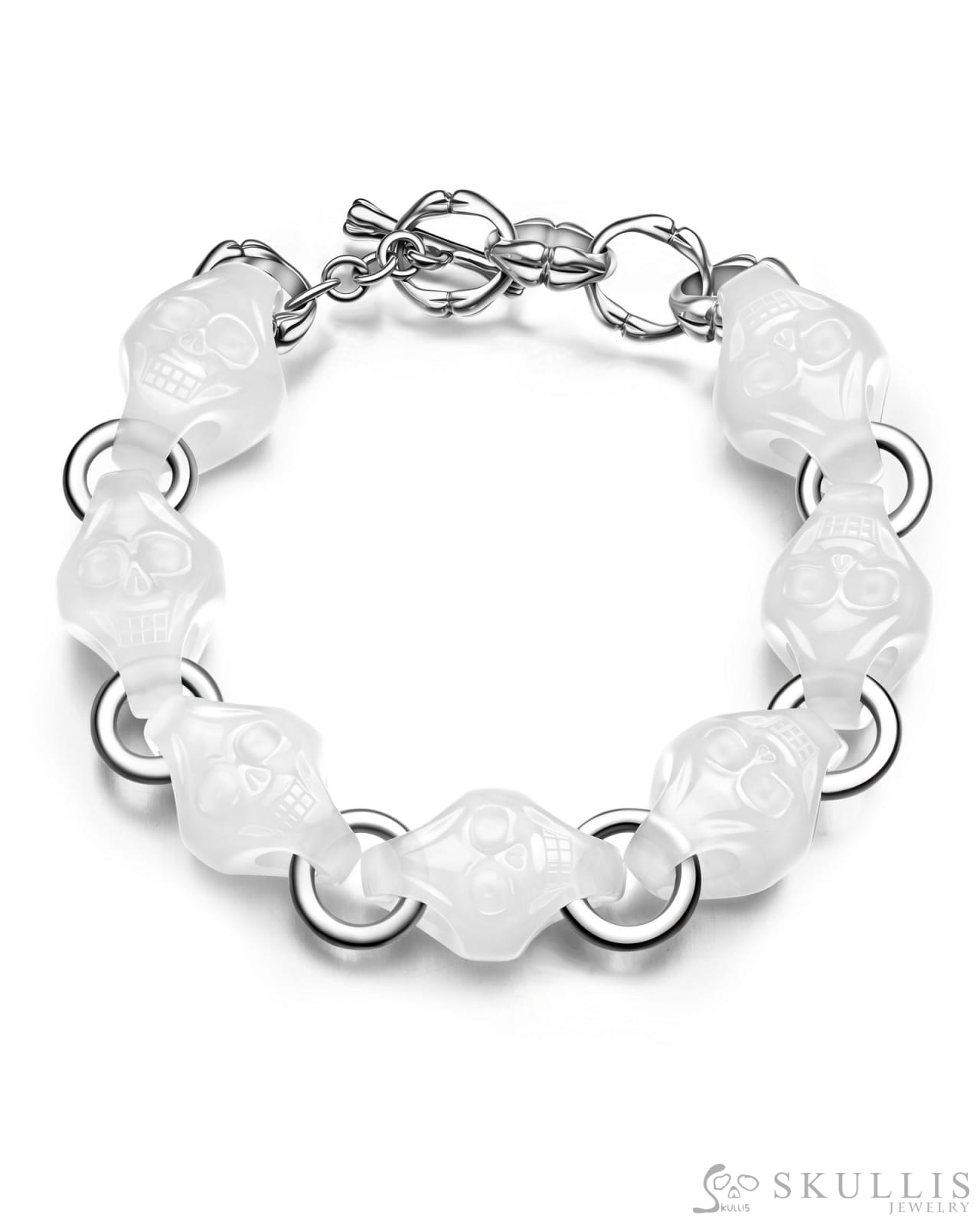 Carpe Diem - Gem Skull Bracelet of Agate Carved Skull in 925 Sterling Silver - Skull Bracelets