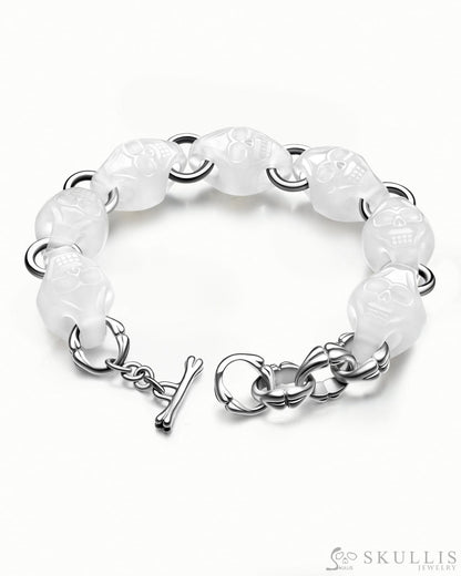 Carpe Diem - Gem Skull Bracelet of Agate Carved Skull in 925 Sterling Silver - Skull Bracelets