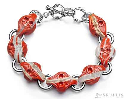 Carpe Diem - Gem Skull Bracelet of Red Jasper Carved Skull in 925 Sterling Silver - Skull Bracelets