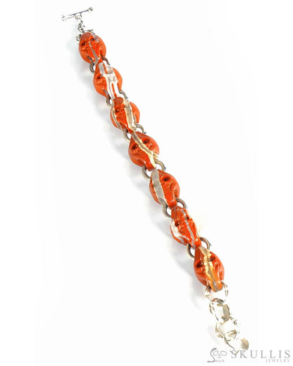 Gem Skull Bracelet of Red Jasper Carved Skull in 925 Sterling Silver Skull Bracelets