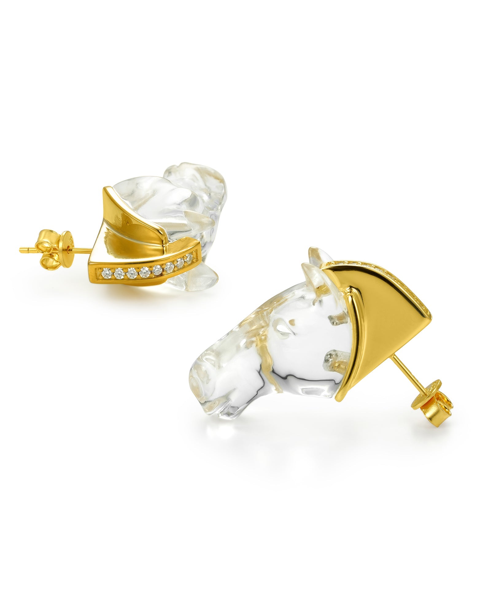 Gem Earrings Of Quartz Rock Crystal Carved Horse Head Skull Earrings
