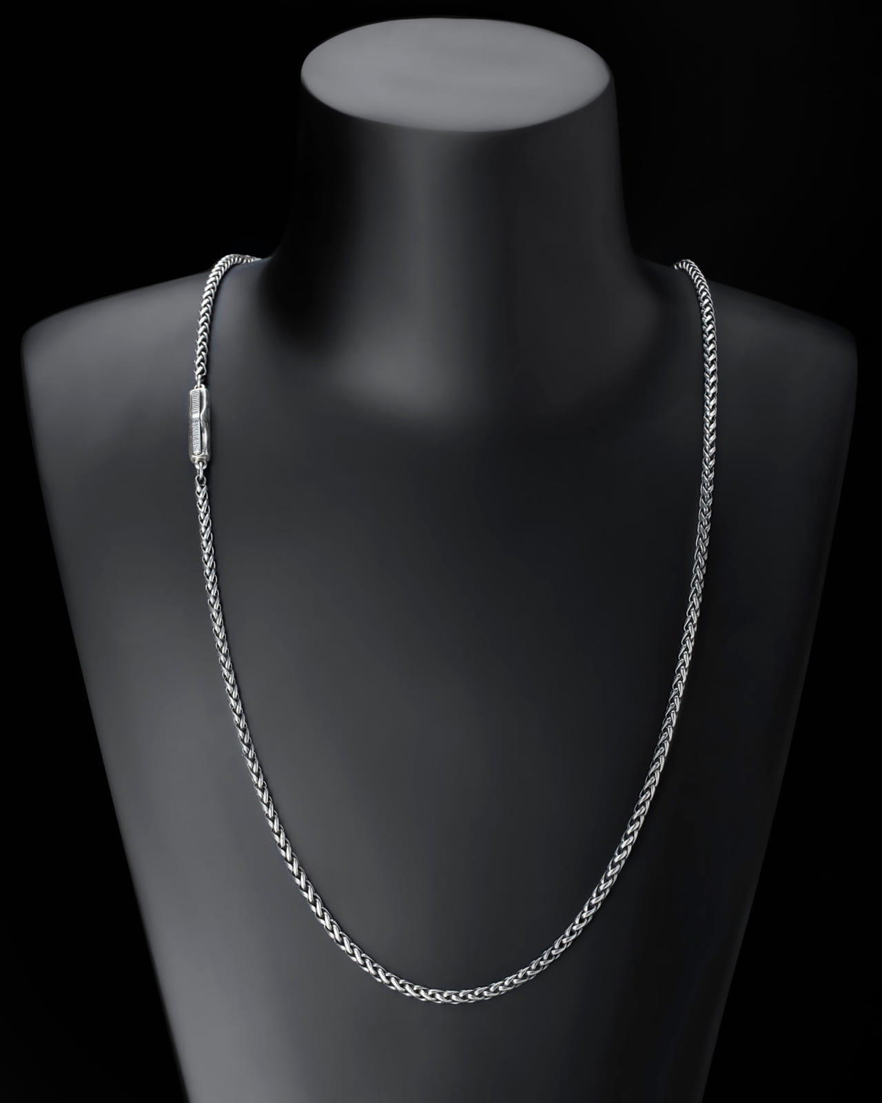 Gem Skull Pendant Necklace Of Chopin Chain With Bayonet Clasp In Blackened Sterling Silver