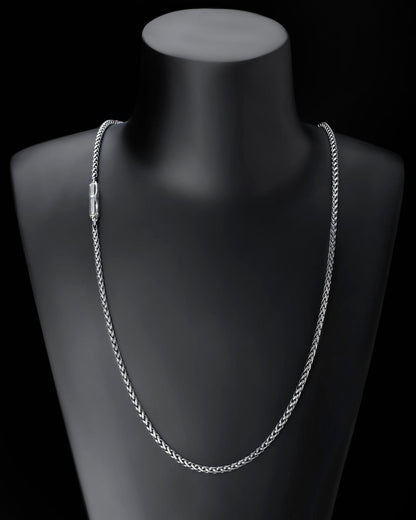 Gem Skull Pendant Necklace Of Chopin Chain With Bayonet Clasp In Blackened Sterling Silver