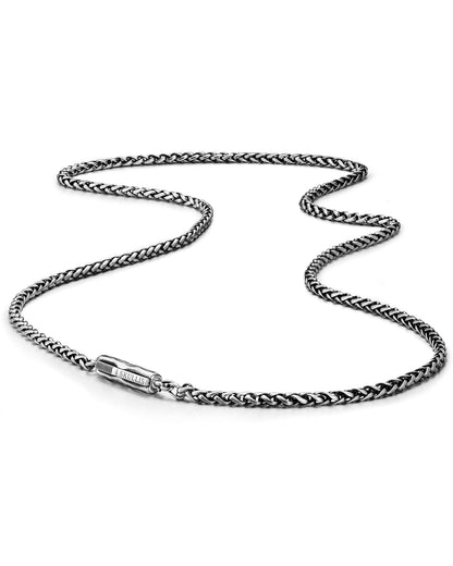 Gem Skull Pendant Necklace Of Chopin Chain With Bayonet Clasp In Blackened Sterling Silver