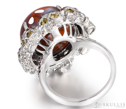 Circle of Fate - Gem Skull Ring of Round Cut Red Pietersite Carved with Skull Ruby Skulls in 925 Sterling Silver