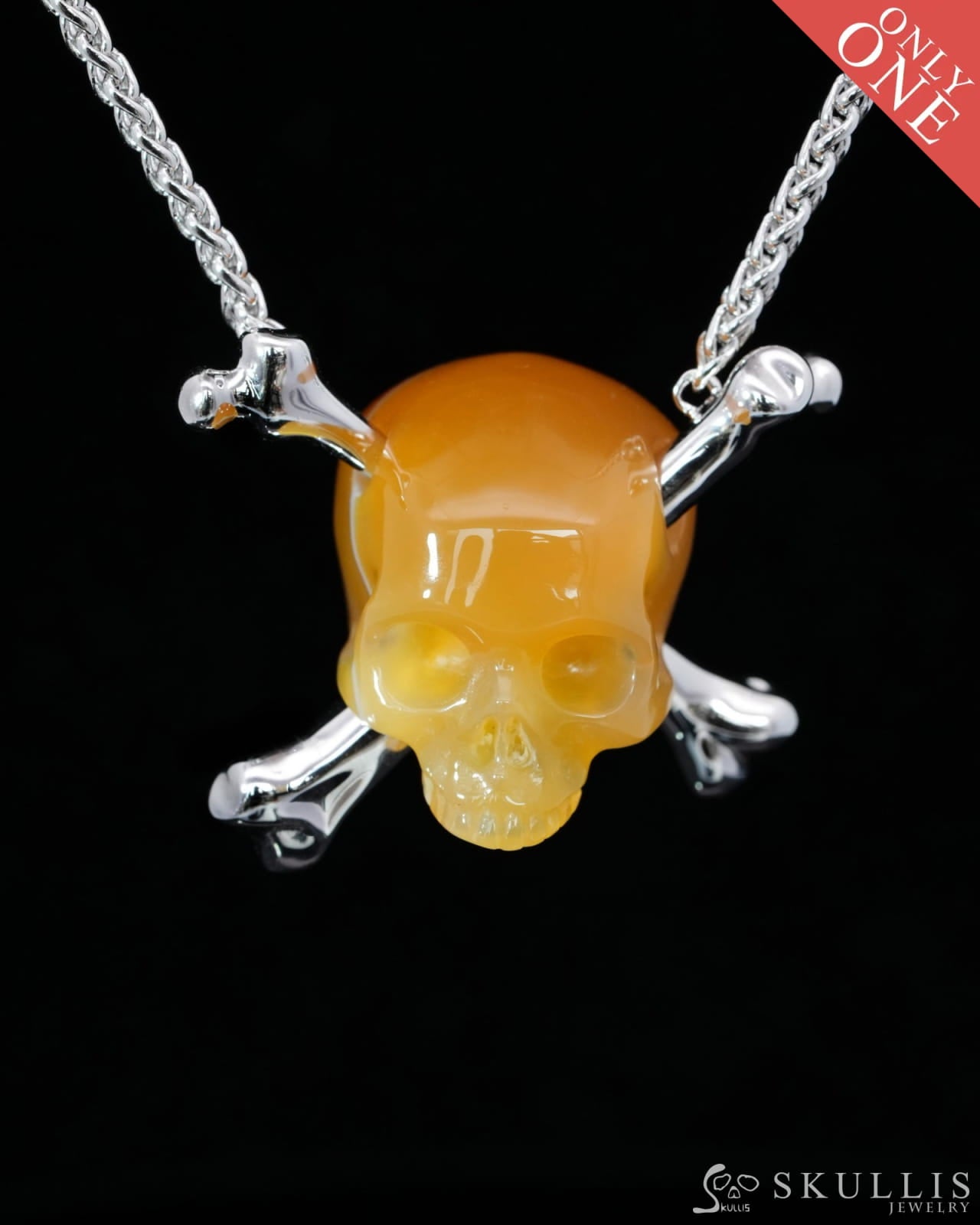 Gem Skull Pendant Necklace of Agate Carved Skull with 925 Sterling Silver-9500198 Skull Pendants
