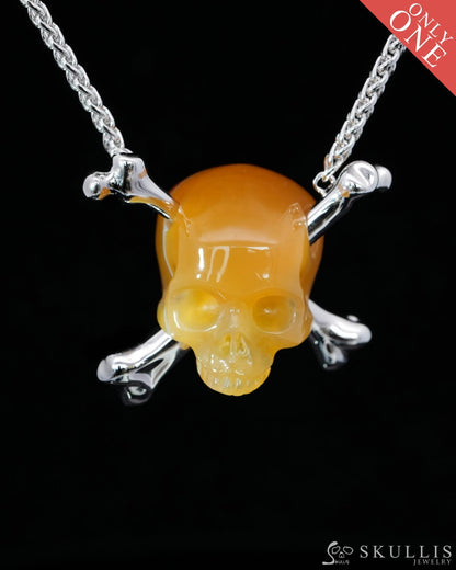 Gem Skull Pendant Necklace of Agate Carved Skull with 925 Sterling Silver-9500198 Skull Pendants