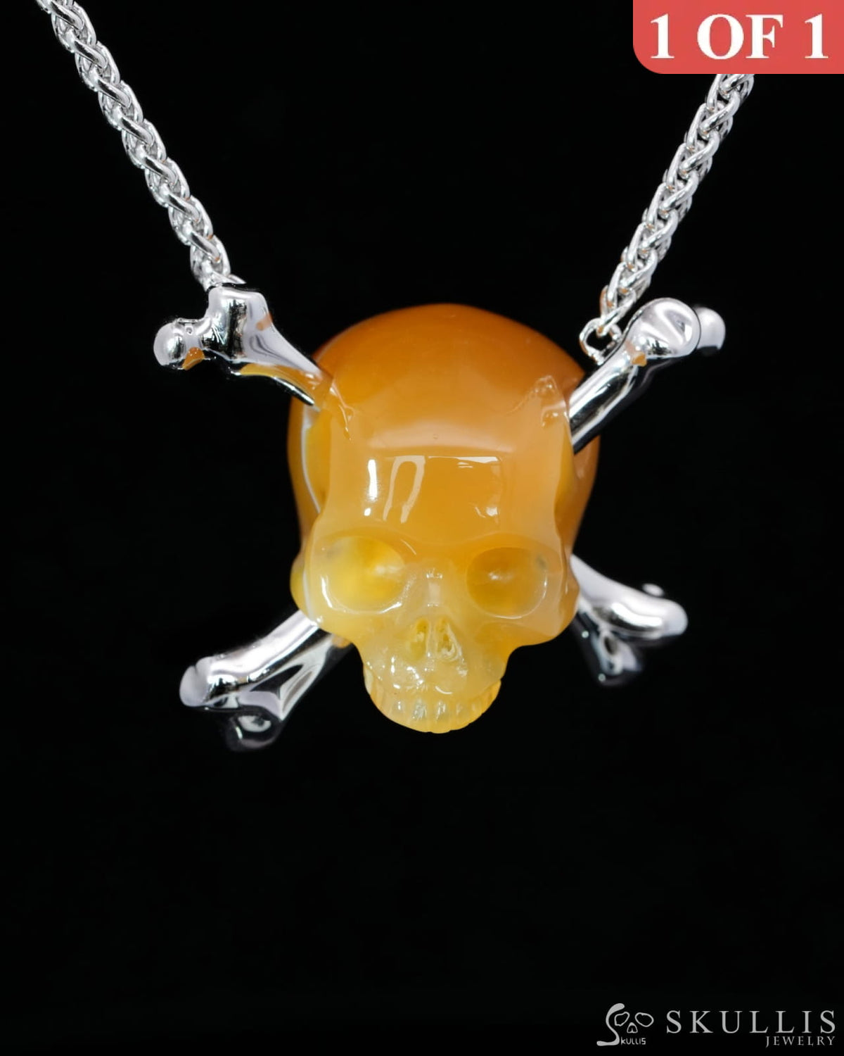 Gem Skull Pendant Necklace of Agate Carved Skull with 925 Sterling Silver-9500198 Skull Pendants