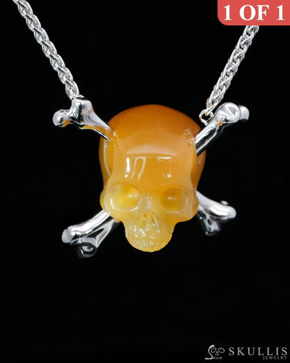 Gem Skull Pendant Necklace of Agate Carved Skull with 925 Sterling Silver-9500198 Skull Pendants