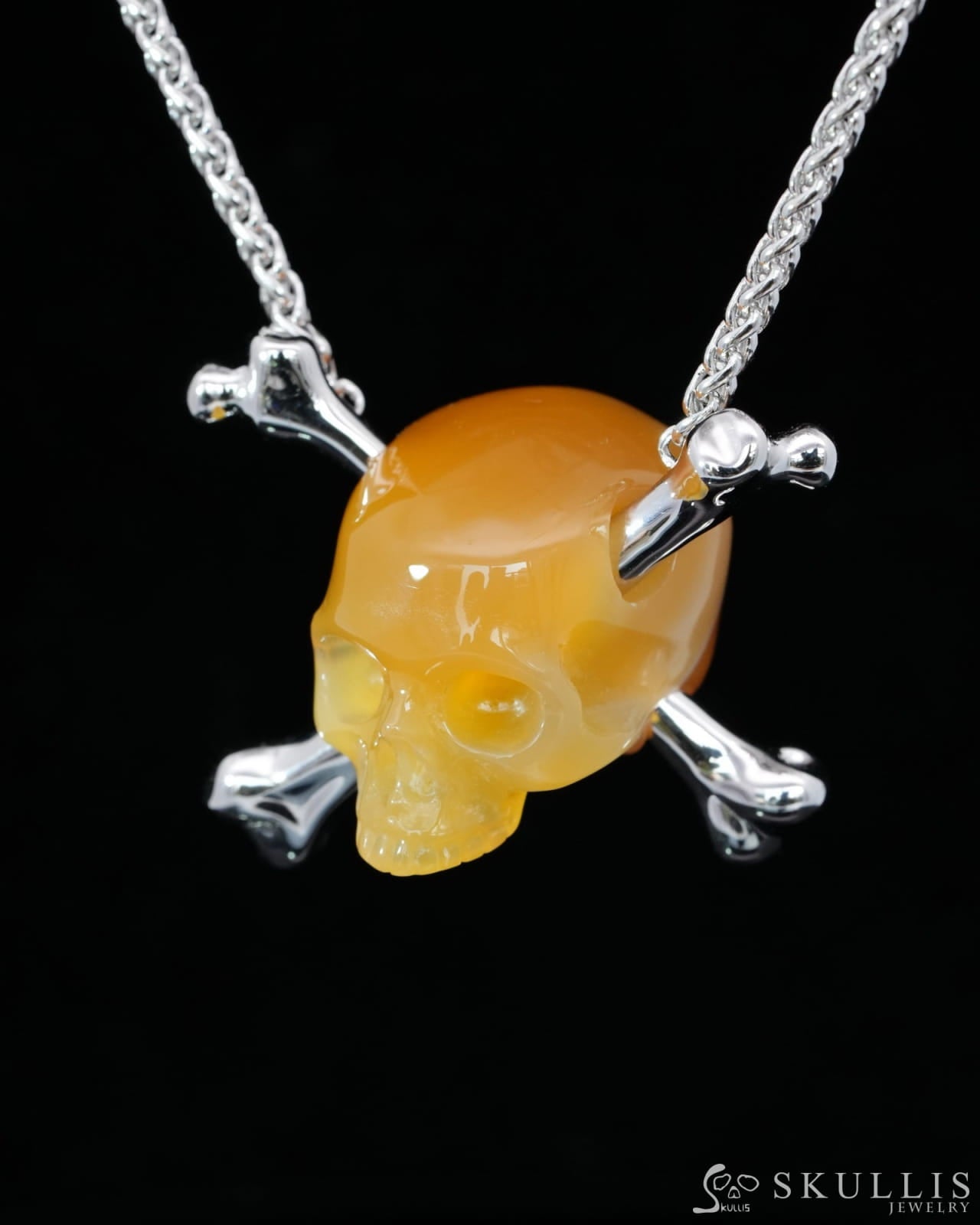 Gem Skull Pendant Necklace of Agate Carved Skull with 925 Sterling Silver-9500198 Skull Pendants