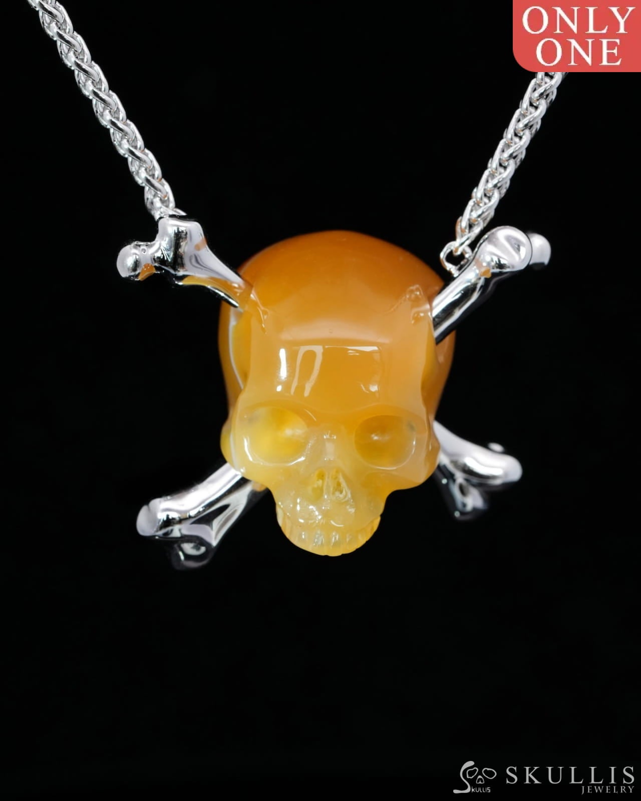 Gem Skull Pendant Necklace of Agate Carved Skull with 925 Sterling Silver-9500198 Skull Pendants