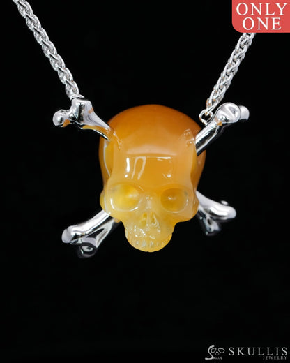 Gem Skull Pendant Necklace of Agate Carved Skull with 925 Sterling Silver-9500198 Skull Pendants